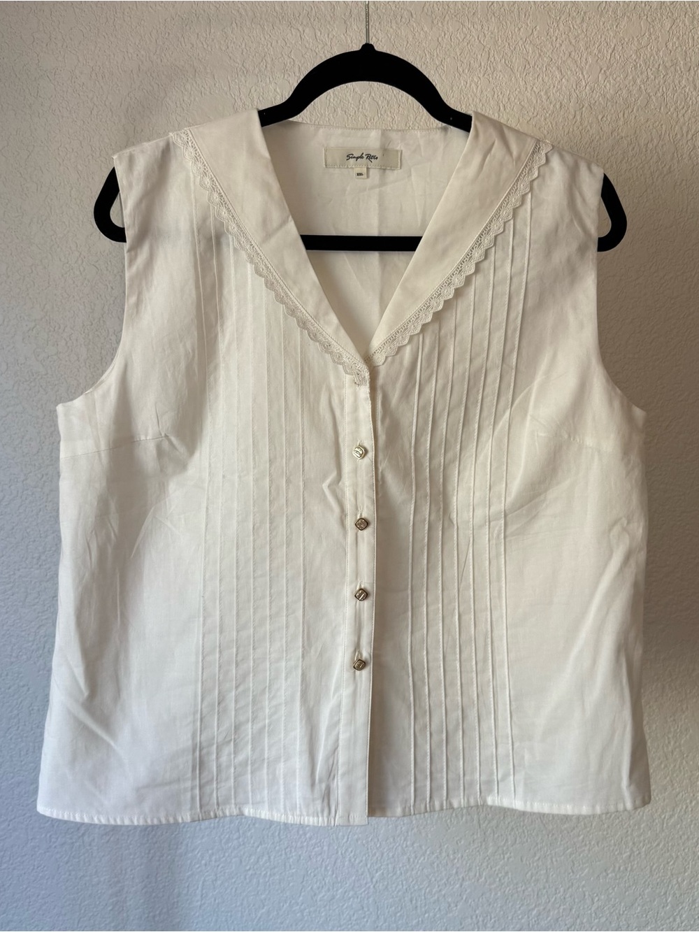 White Sleeveless Pintuck Cotton Blouse